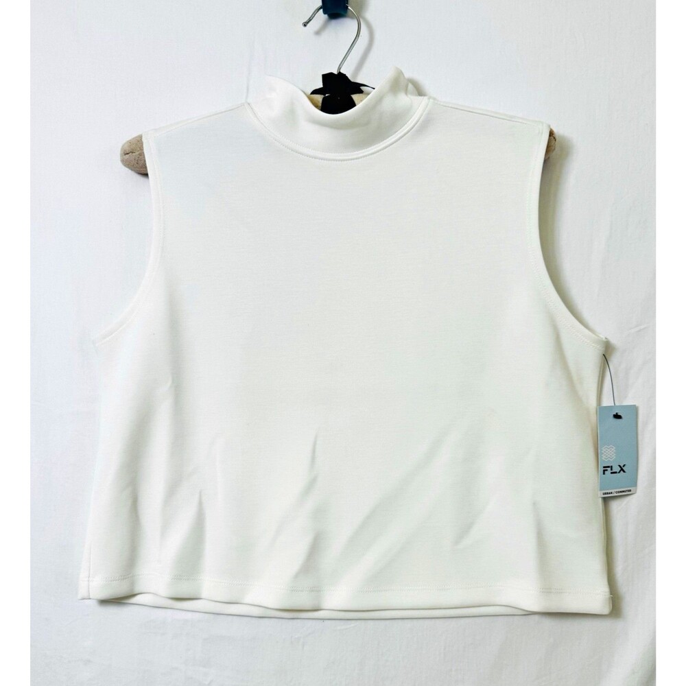 FLX Ivory Mock Neck Sleeveless Stretch Knit Pullover Top Women’s XS